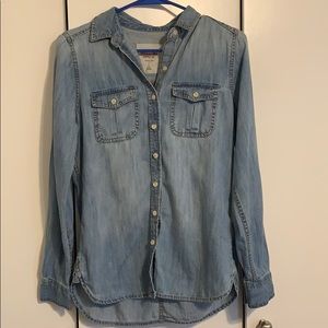 Light blue denim button down shirt